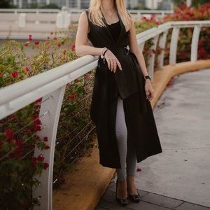 BCBG MAXAZRIA Leather Long No-Sleeve Coat - Size XXS